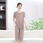 Summer Women's Ice Silk Home Set T-shirt+Pants Fashionable Multi-color Set Thin Asian Size Clothing Plus Size