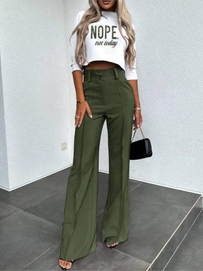 Casual Long Sleeve Shirt Pants Set Office Lady Spring Autumn Fashion