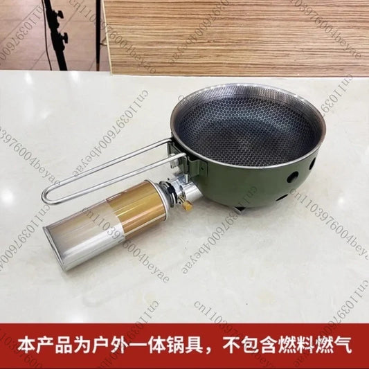 Camping Gas Stove with Non-Stick Pan Windproof Portable Camping Picnic