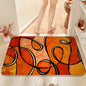Abstract Orange Geometric Bath Mat, Black Line Print Non-Slip Rug
