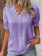 Plus Size Women's Shirt Blouse Yellow-green Violets White Plain Lace Short Sleeve Casual Basic V Neck Regular Pullover White Blo