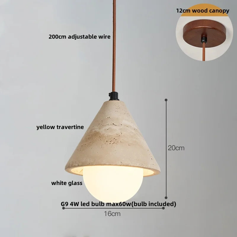 DecorBites™ Japanese Style LED Pendant Lights Wood Canopy Cement Lampshade