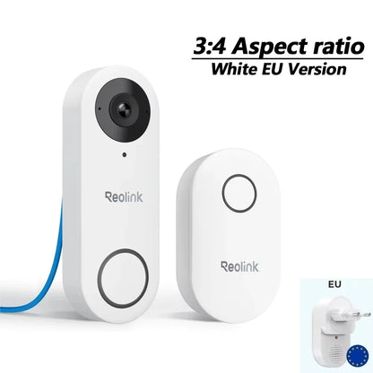 REOLINK Smart 5MP PoE Video Doorbell IP Security Camera Chime, Black 4:3 White 3:4 Aspect Ratio 2-Way Talk Secured Local Storage