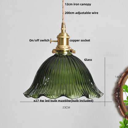 DecorBites™ Green Glass LED Pendant Light | Nordic Modern Copper Knob Switch Hanging Fixture