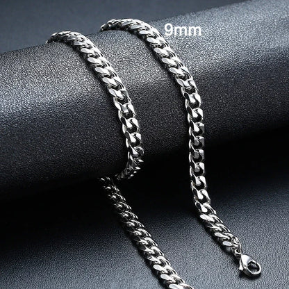 3-11mm Classic Cuban Chain Necklace for, Silver Black Gold Grey Color