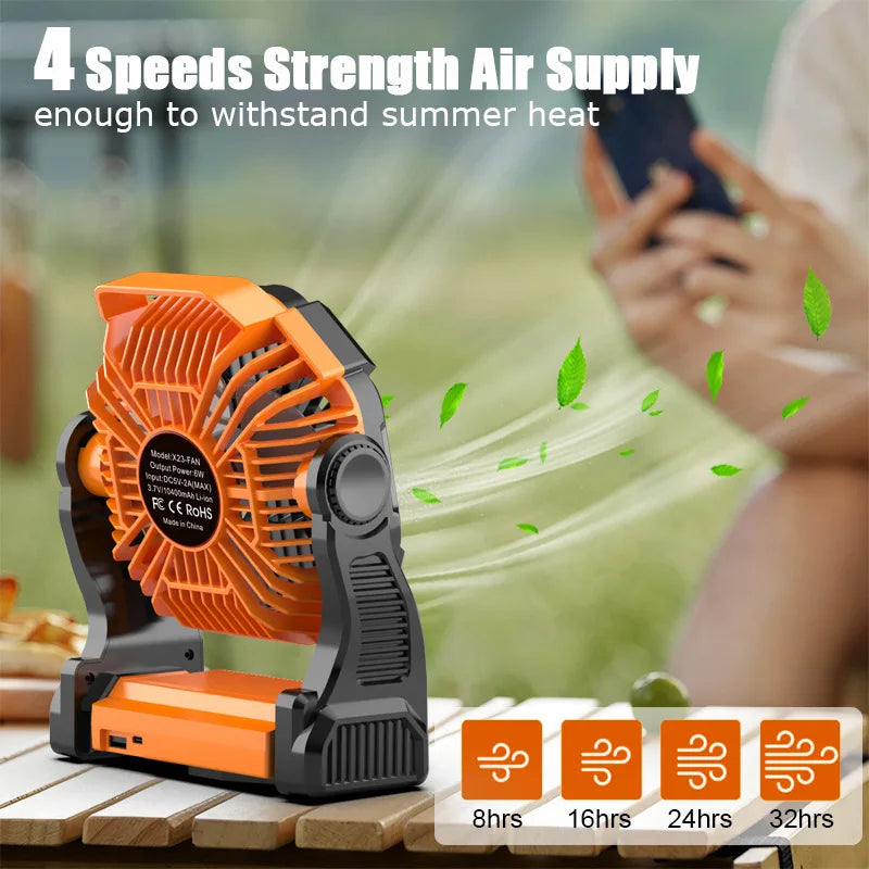 Camping Fan with LED Light, Rechargeable Tent Fan, Portable USB Fan