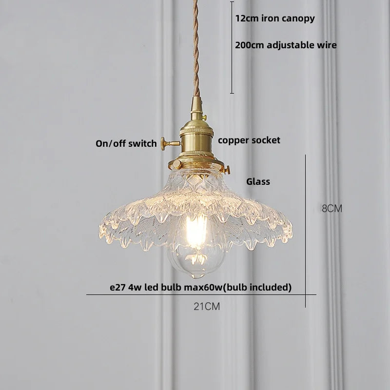 DecorBites™ Green Glass LED Pendant Lights with Walnut Wood Hanging Lamp