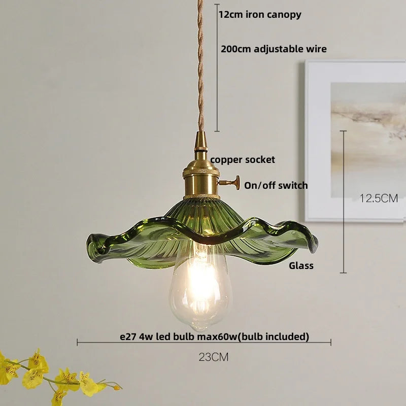 DecorBites™ Glass LED Pendant Lamp Walnut Wood Copper Switch Nordic Hanging Light