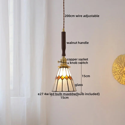 DecorBites™ Green Glass LED Pendent Lamps, Walnut Copper Modern Hanging Light Fixtures