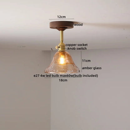 DecorBites™ Green Glass LED Ceiling Lights: Modern Copper Wood Indoor Lamp