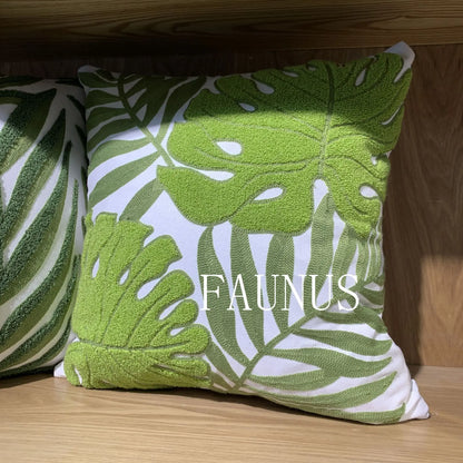 DecorBites™ Leaf Embroidered Cotton Cushion Cover Set - Home Decor Pillow Covers 45x45