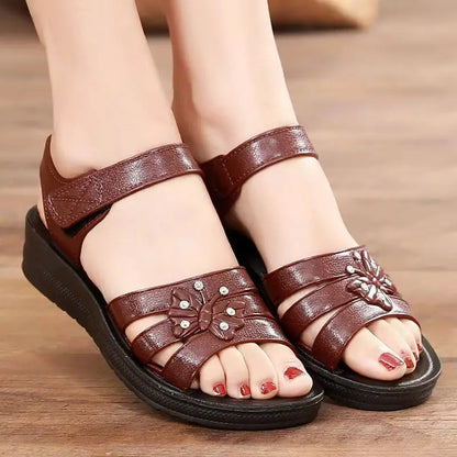New Women's Summer Open Toe Hollow Flat Sole Sandal Soft Sole Non Slip