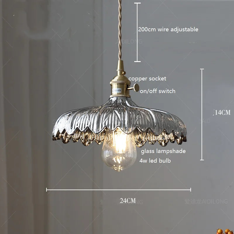 DecorBites™ Green Glass LED Pendant Lamp with Copper Wood Handle for Modern Nordic Home Decor