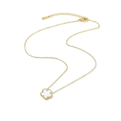 14K Gold Plated Stainless Steel Necklace Woman Five Leaf Petals Double