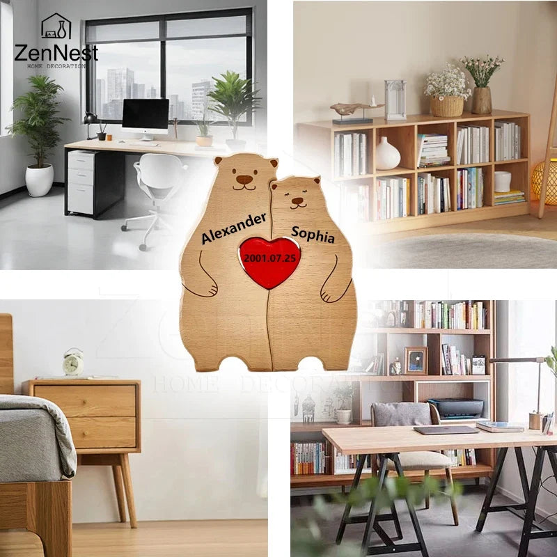 Bear Home Wooden Puzzle Personalized Custom Decor Heart Warmer