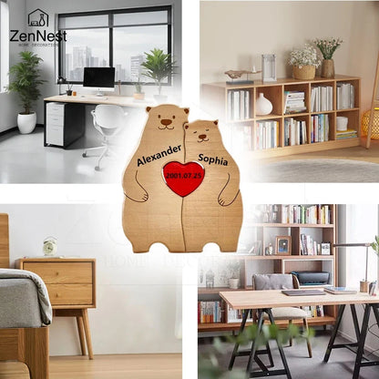 Bear Home Wooden Puzzle Personalized Custom Decor Heart Warmer