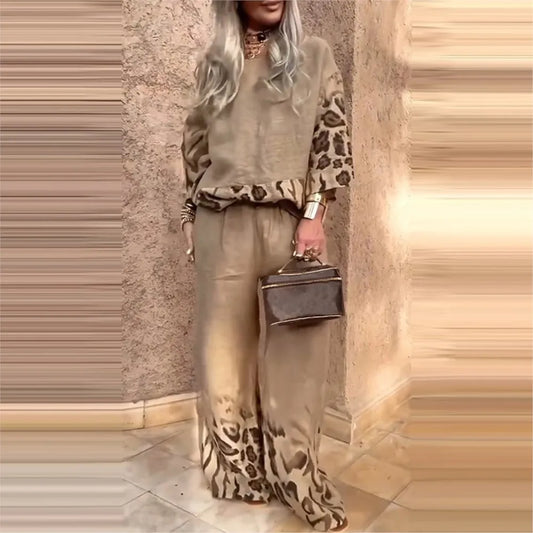 New Summer Leopard Print Two Piece Set Women Fashion Casual Loose