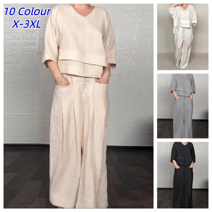 Casual Loose Irregular Cotton Linen Women's Top Set Spring Summer New