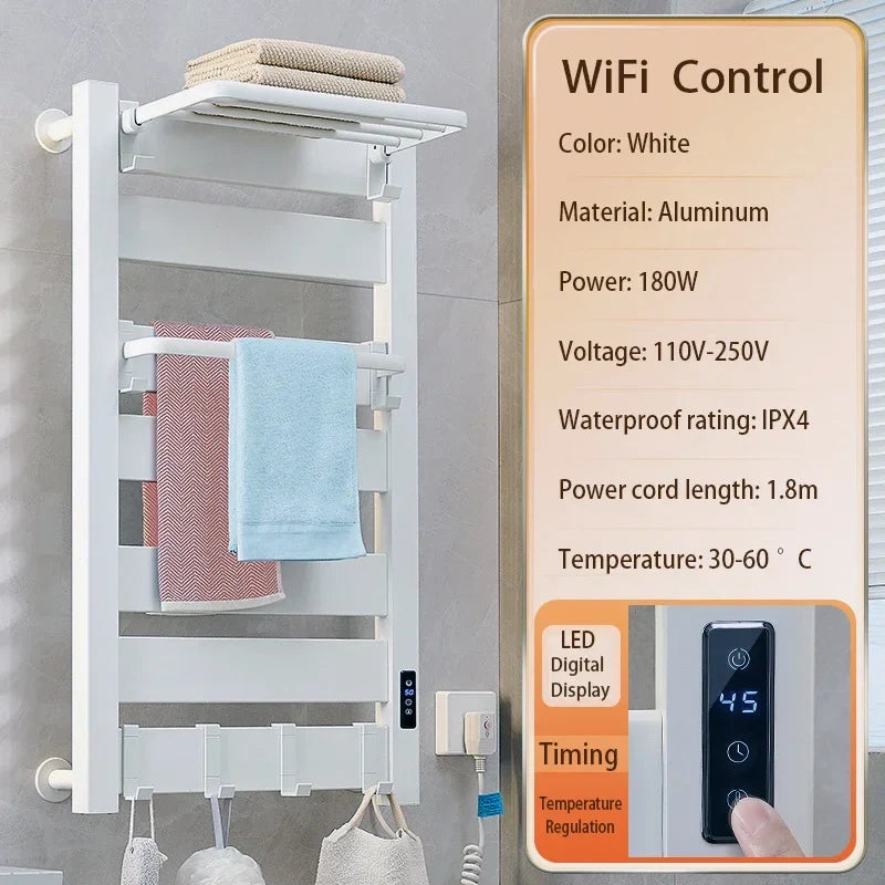 Bathroom Smart WiFi Electric Towel Dryer White Bath Towel Heated Dish Drying Rack Wall Kitchen Heater Towel Warmer Dryer Holder