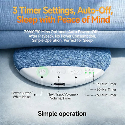 Bluetooth Pillow Speaker Wireless Sleep Music Player Under Pillow White Noise Machine 9D Stereo Timer Auto-Off for Insomnia ﻿