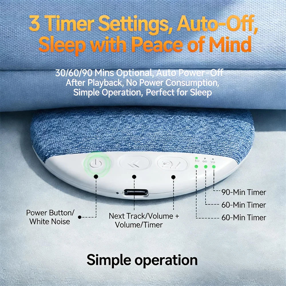 Bluetooth Pillow Speaker Wireless Sleep Music Player Under Pillow White Noise Machine 9D Stereo Timer Auto-Off for Insomnia ﻿