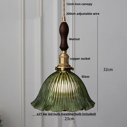 DecorBites™ Green Glass LED Pendant Light | Nordic Modern Copper Knob Switch Hanging Fixture