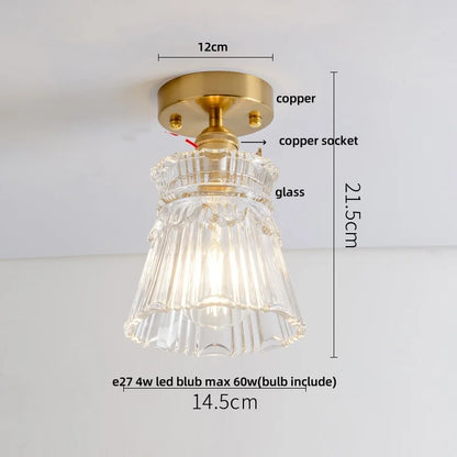 DecorBites™ Green Flower Glass Copper Ceiling Light - Nordic Modern LED, Living Room Bedroom Hallway Fixtures