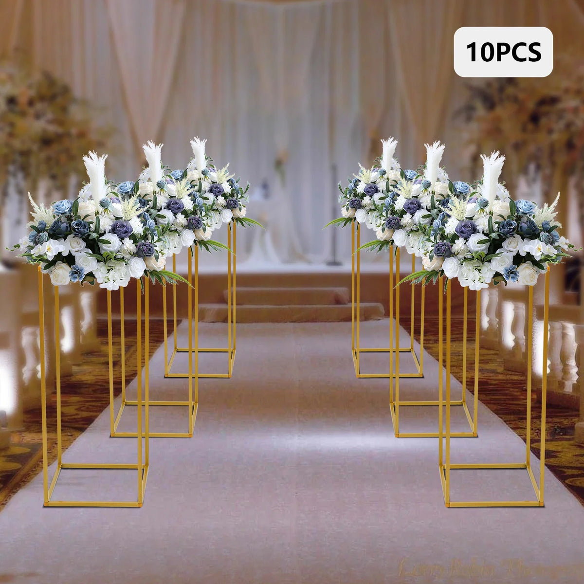 10Pcs Wedding Flower Stand Set 23.62"H Gold Metal Column Rack Wedding Party Prop Decor Balloon Display Holder Flower Vase Pillar