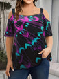 Summer new fashion strap off-the-shoulder multi-color print plus size women's short sleeve t-shirt