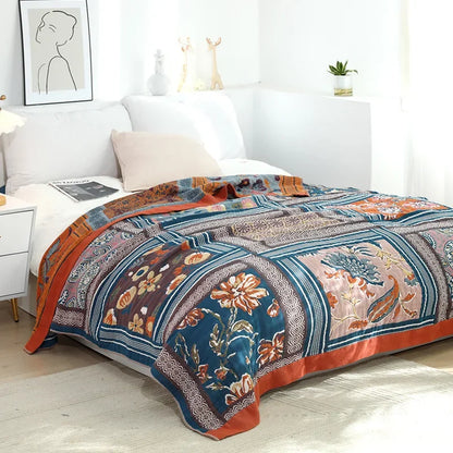 DecorBites™ Japanese Cotton Gauze Flower Blanket: Soft and Breathable Summer Throw