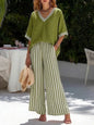 Fashion Women's Casual Striped Comfortable Loose V-Neck Cotton Hemp