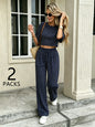 Women Polka Dot 2 Pcs Summer Set Short Sleeve Crop Top Drawstring Wide Leg Pants, Vacation Streetwear Matching Outfits