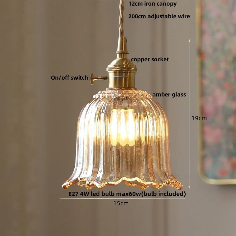 DecorBites™ Green Glass LED Pendant Lamp | Modern Nordic Wood Walnut | Brass Knob Switch | Hanging Light