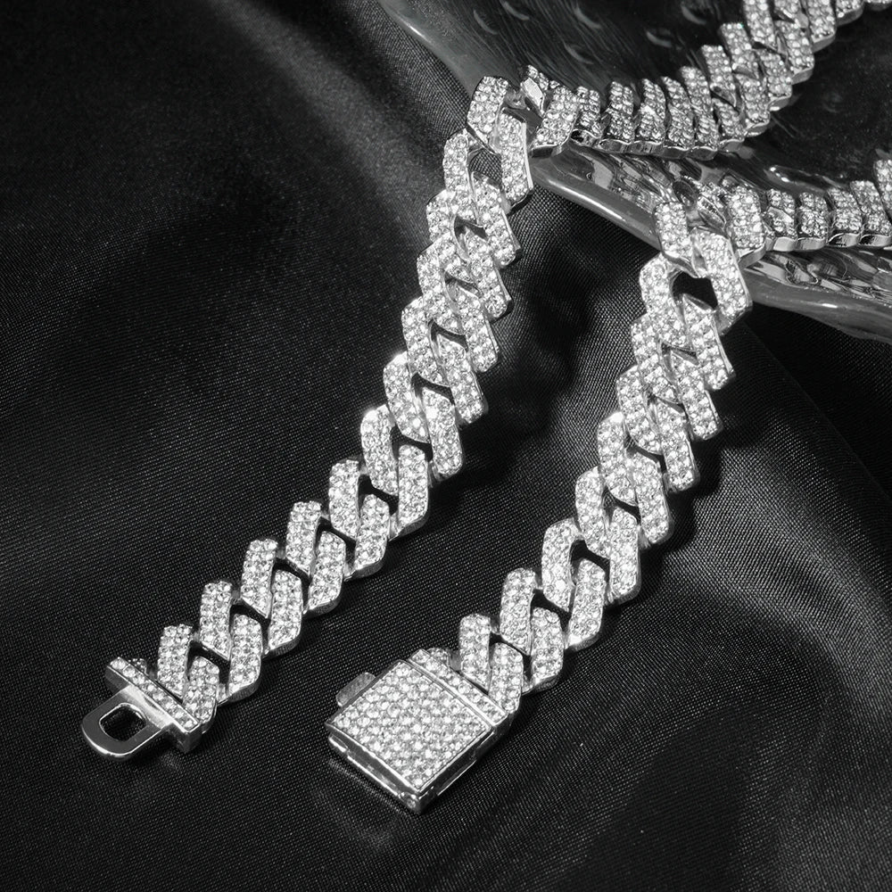 3pcs Cuban Chain Watch for Men Hip Hop Miami Curb Iced Out Paved