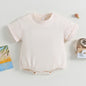 Baby Boy Girl Solid Color Short Sleeve Bubble Romper Oversized T-Shirt Bodysuit Top Summer Baby Jumpsuits Clothes