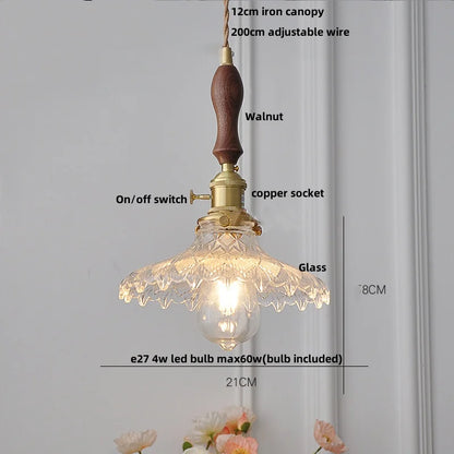 DecorBites™ Glass LED Pendant Lamp with Wood Handle - Modern Nordic Hanging Light