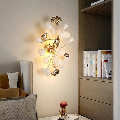 DecorBites™ Leaf Ceramic LED Wall Sconce, Romantic Bedroom Lamp, Gold Metal Art Decor