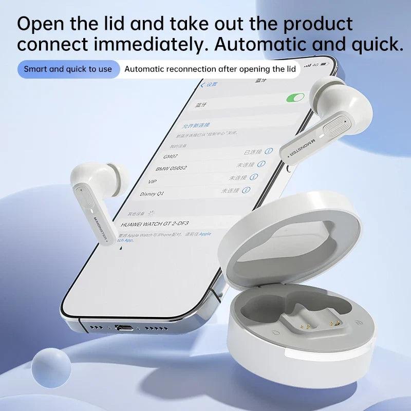 Monster T112 TWS Bluetooth Earbuds AI Multilingual Translation 9D Surround Sound Noise Cancelling Dopamine Color