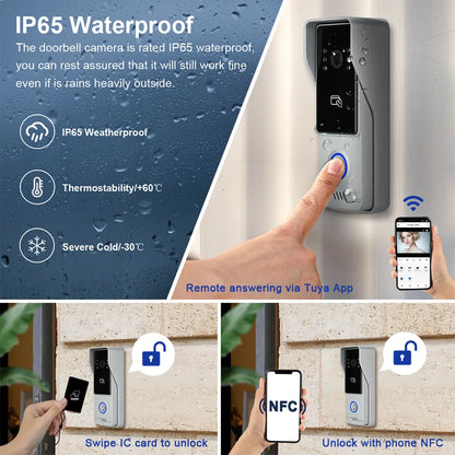5G WiFi Video Doorbell 7 Inch LCD HD 1080P Camera Tuya Smart 4 Wire Video Doorphone Intercom Security System RFID NFC APP Unlock