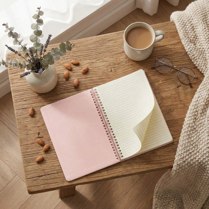 Pink Coil Notebook with Calendar, Vertical Standing Desk Planner, Thick Lined Pages for Office School Supplies