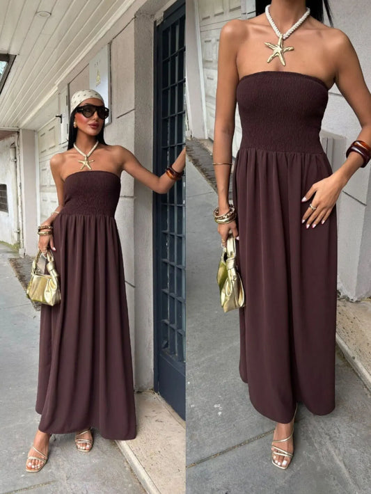 New Summer Fashion Solid Color Off-Shoulder Strapless Waist-Cinching