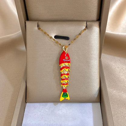 18K Gold Plated Stainless Steel Fish Pendant Necklace for Women