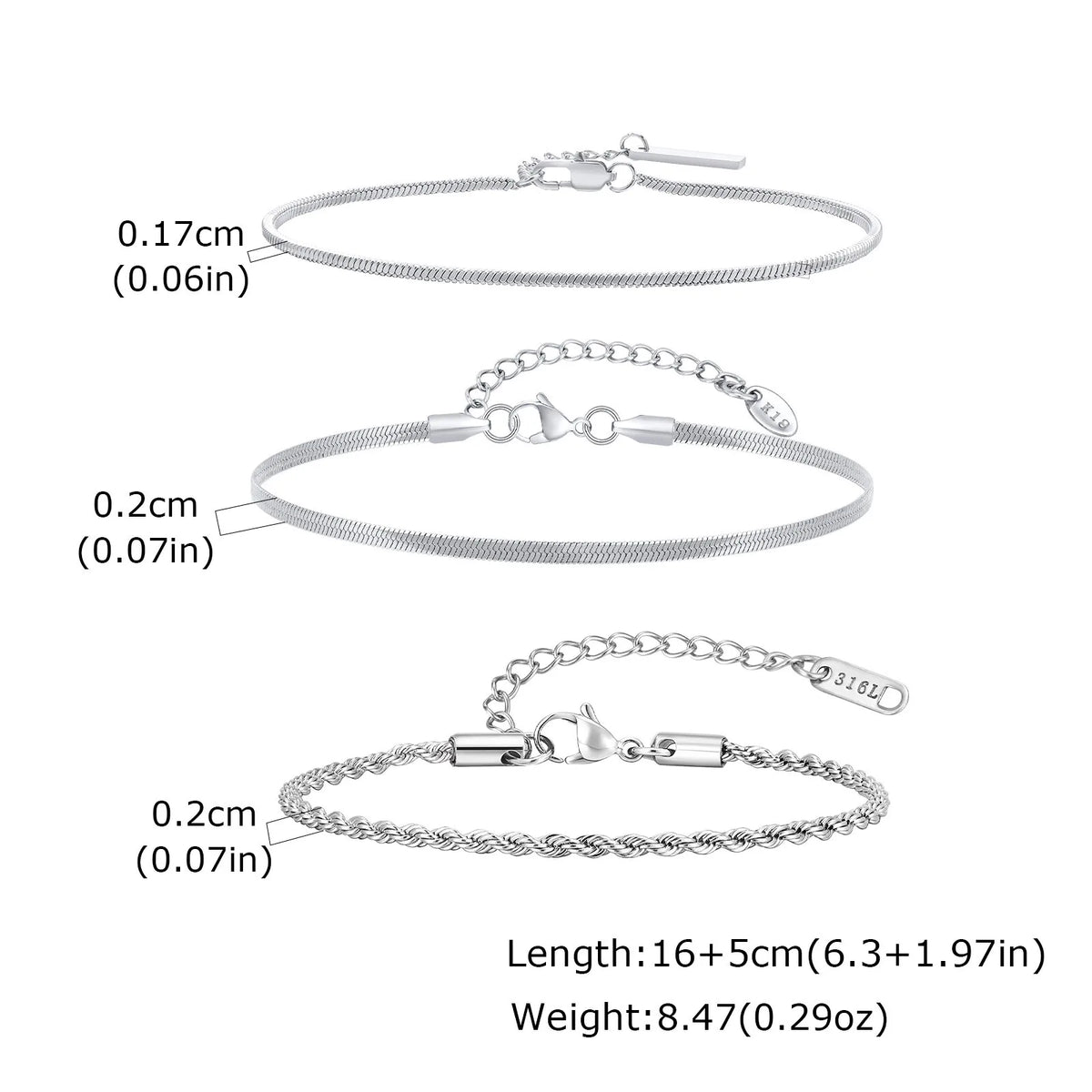 1/2/3pcs Chain Bracelet for, Stainless Steel Twisted Rope Cuban Chain