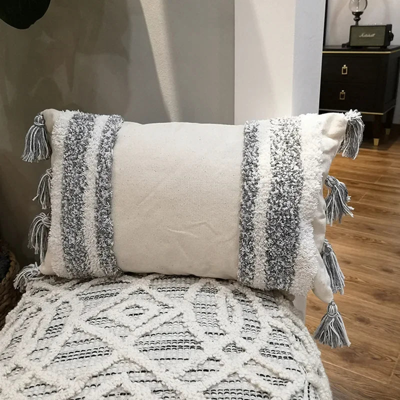 DecorBites™ Lace Tassel Cushion Tufted Sofa Pillowcase for Office Chair Pad