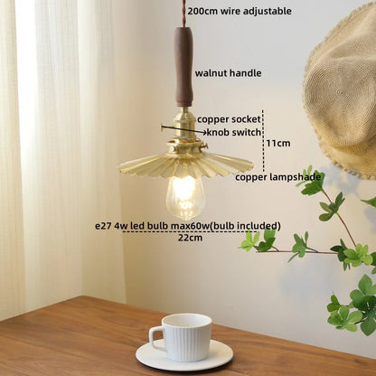 DecorBites™ Green Glass LED Pendent Lamps, Walnut Copper Modern Hanging Light Fixtures