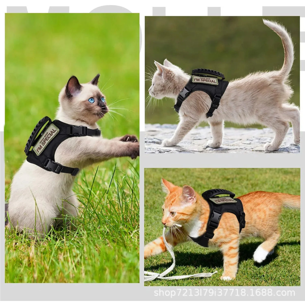 1PC Tactical Cat Harness Reflective Pet Vest With Handle Adjustable Outdoor Walking Training Cat Accessories
