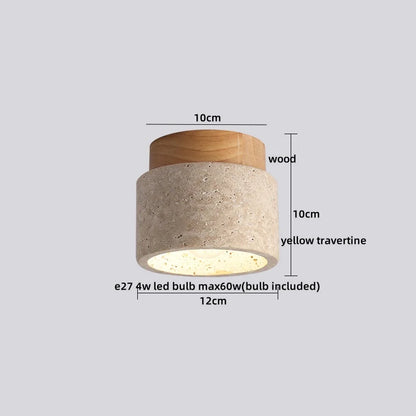 DecorBites™ Japan Style LED Ceiling Light Yellow Travertine Stone Wood Base Bedroom Luminaire