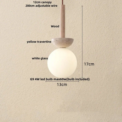 DecorBites™ LED Knob Switch Pendant Lamp Yellow Travertine Copper Wabi Sabi Hanging Lights