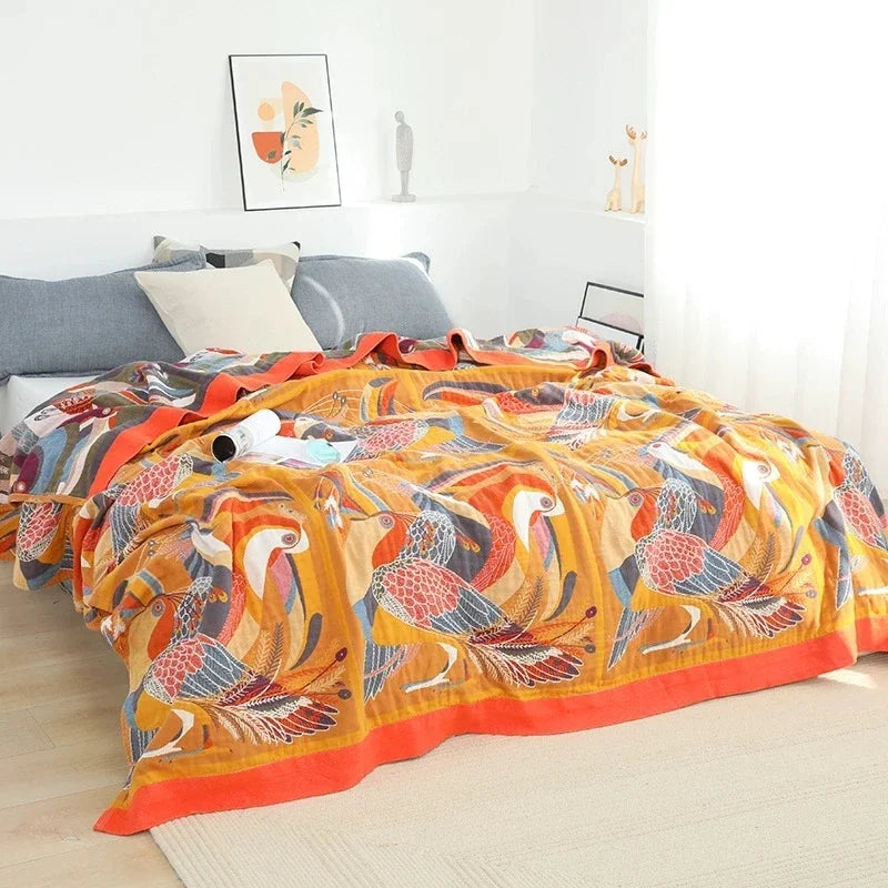 DecorBites™ Japanese Cotton Gauze Flower Blanket: Soft and Breathable Summer Throw