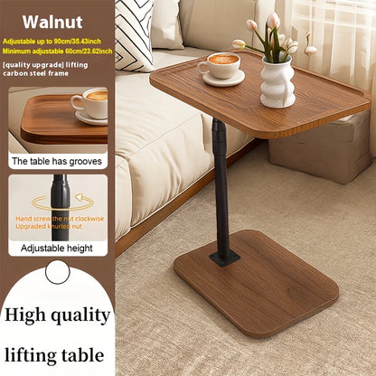 Adjustable Height Side Table, Wood Grain Sofa Couch End Table with